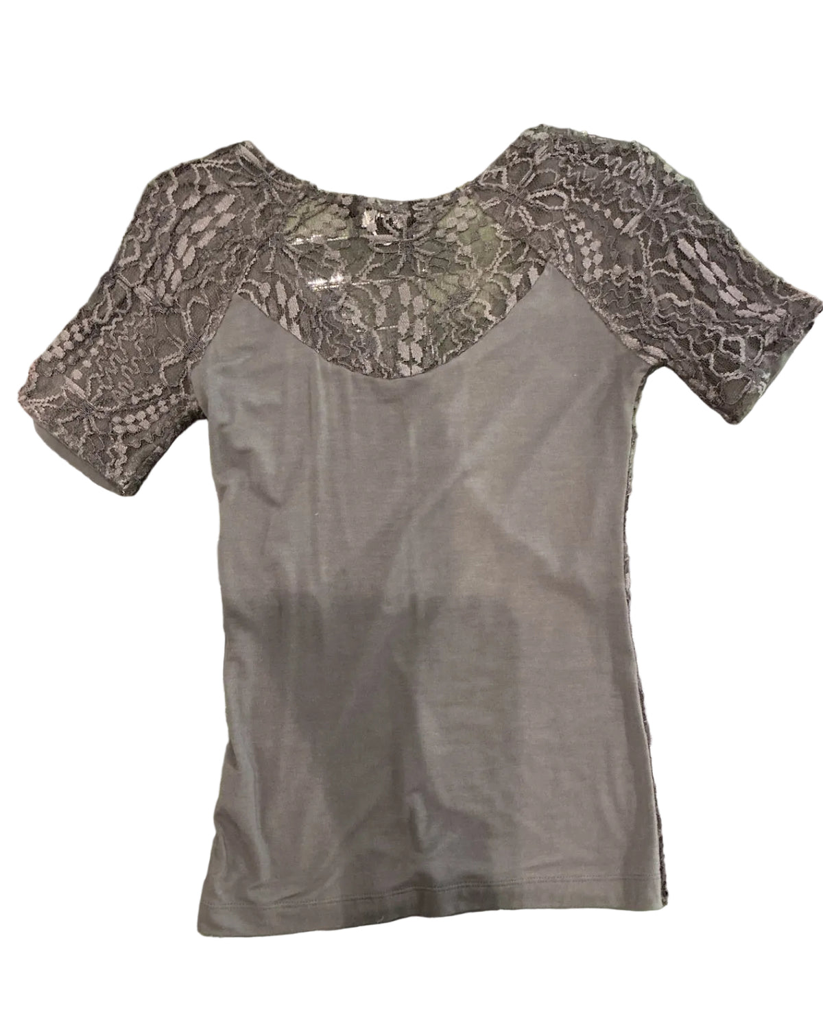 V-Neck Lace T-Shirt Grey / Size XS
