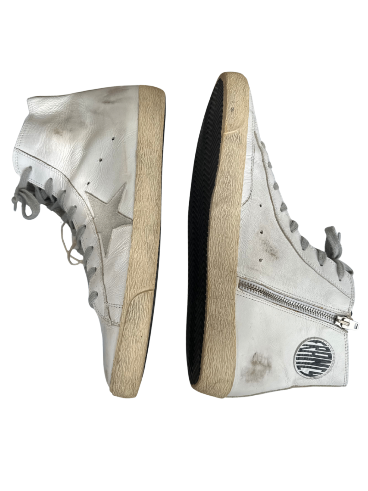 Hightop Sneakers White/Silver / Size 45
