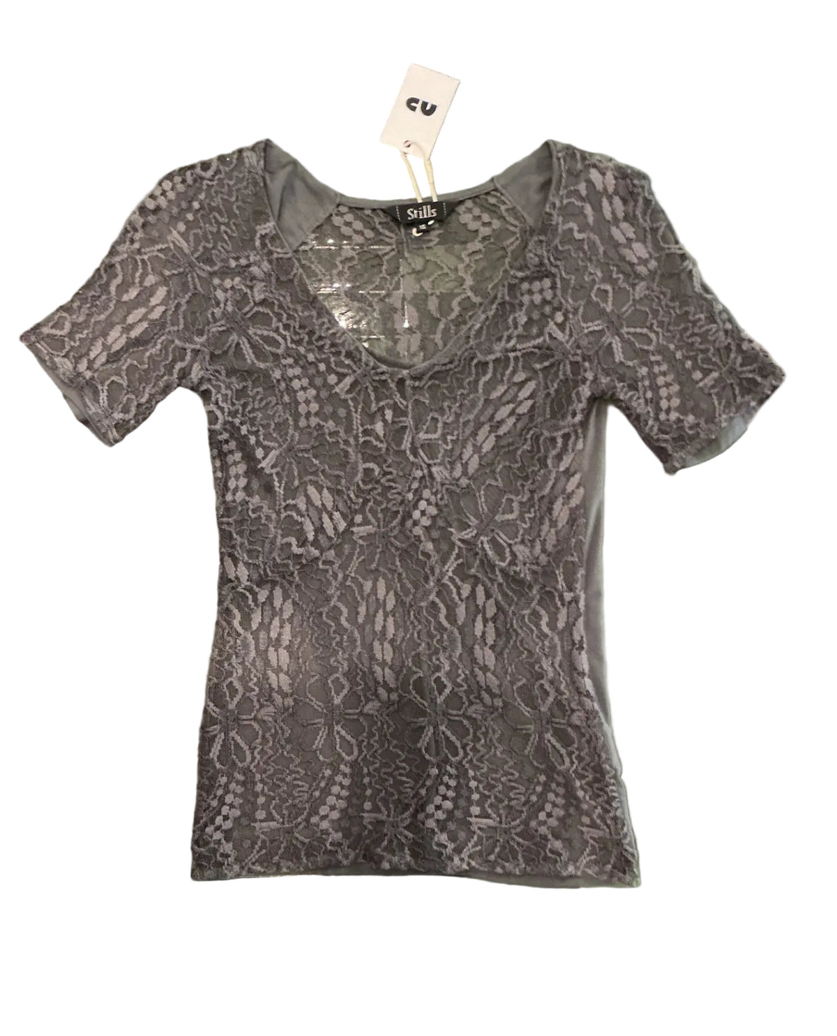 V-Neck Lace T-Shirt Grey / Size XS