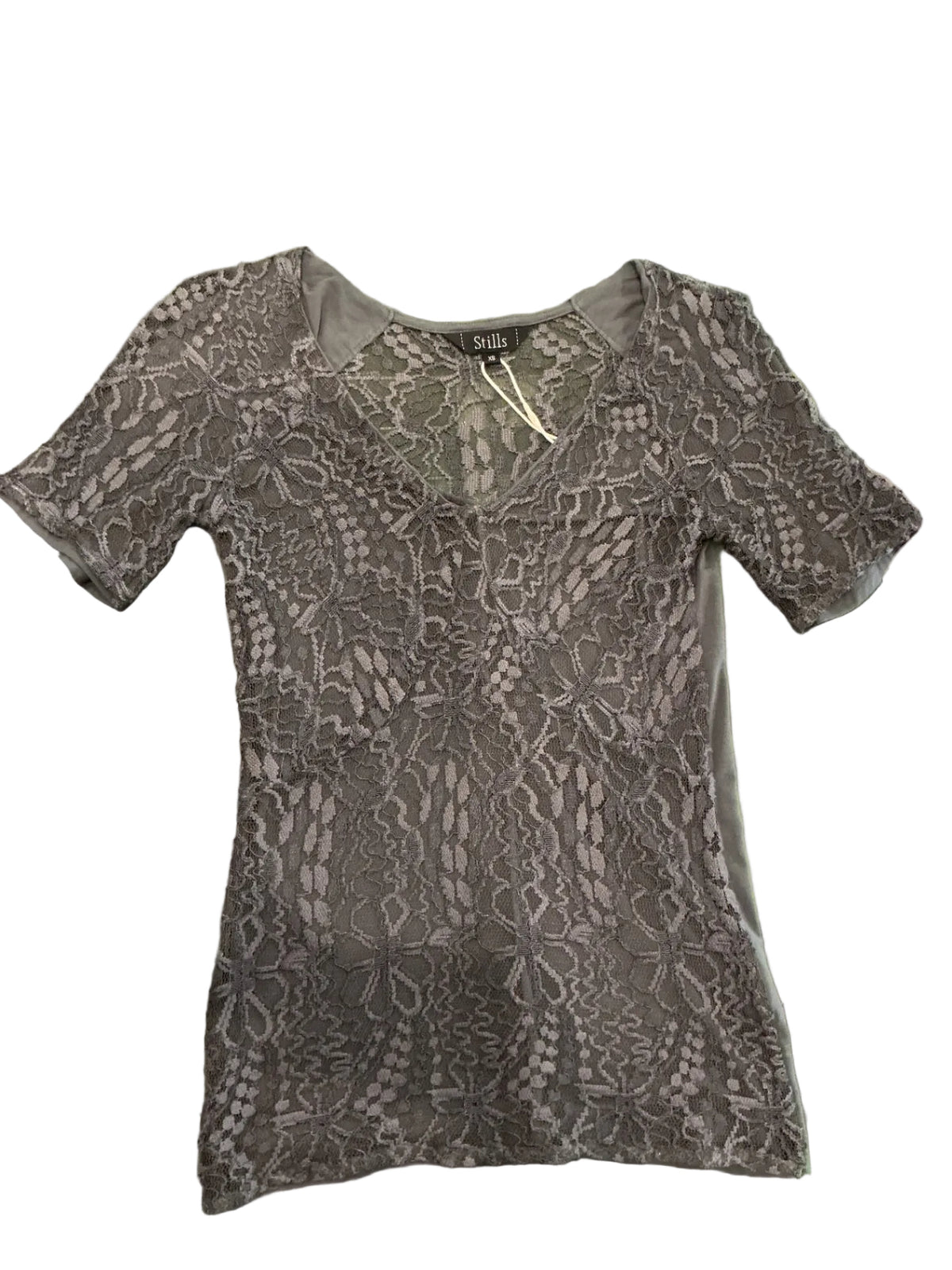 V-Neck Lace T-Shirt Grey / Size XS