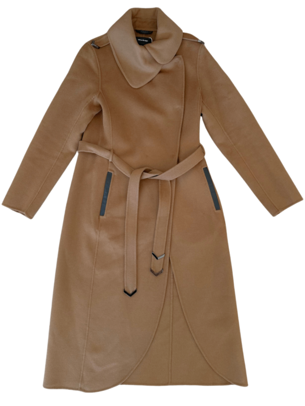 Asymmetric Drape Neck Wool Wrap Coat Camel / Size S