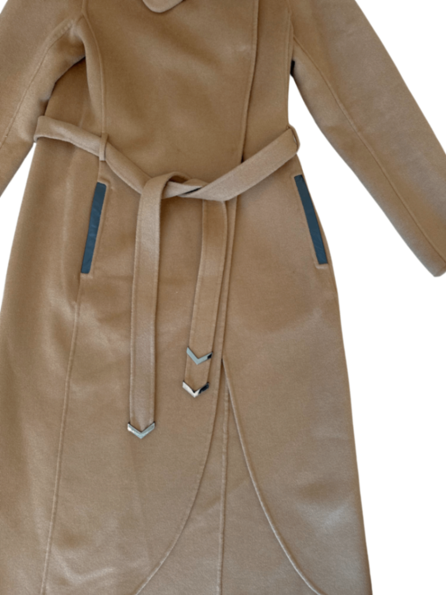 Asymmetric Drape Neck Wool Wrap Coat Camel / Size S