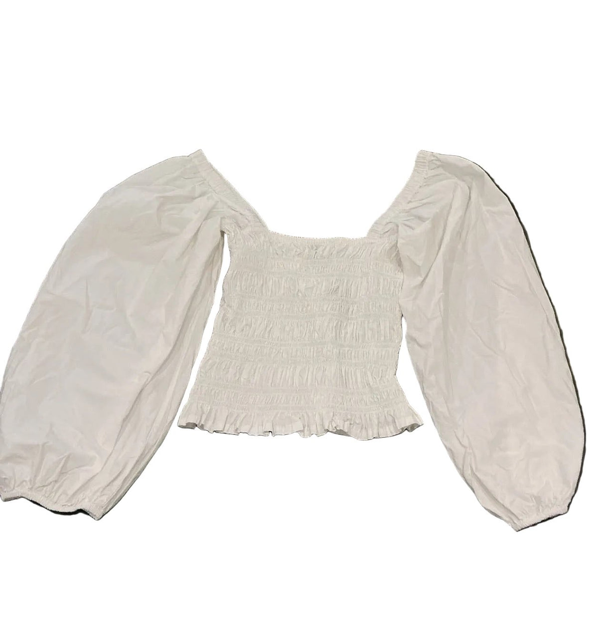 (Pending Clean) Cotton Poplin Balloon Sleeve Top White / Size S