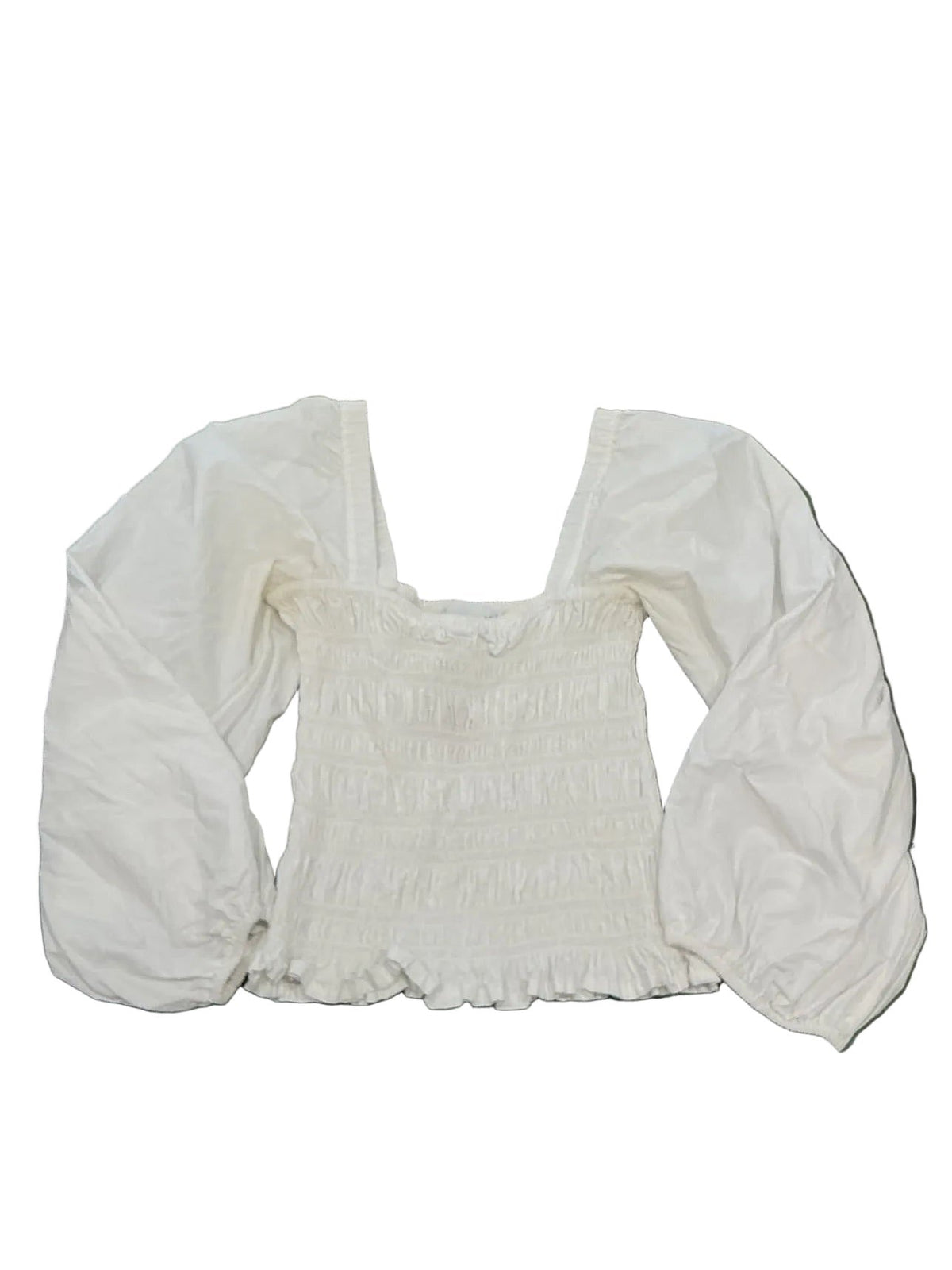 (Pending Clean) Cotton Poplin Balloon Sleeve Top White / Size S