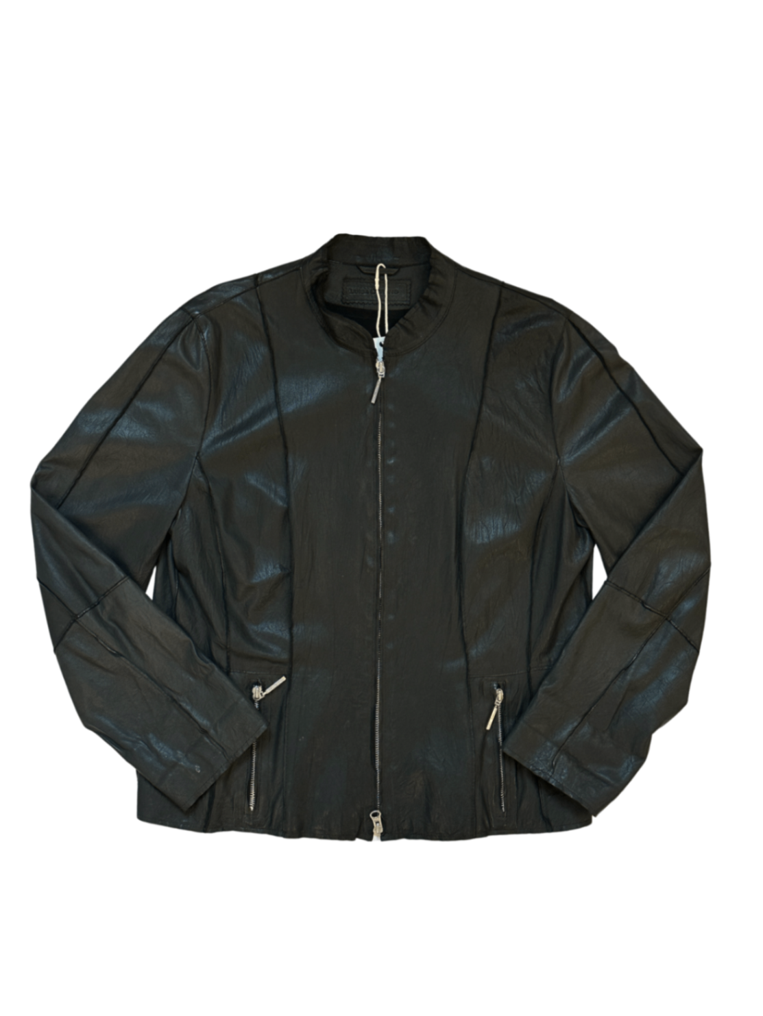 Mesh Lined Leather Jacket Zip Black / Size 42