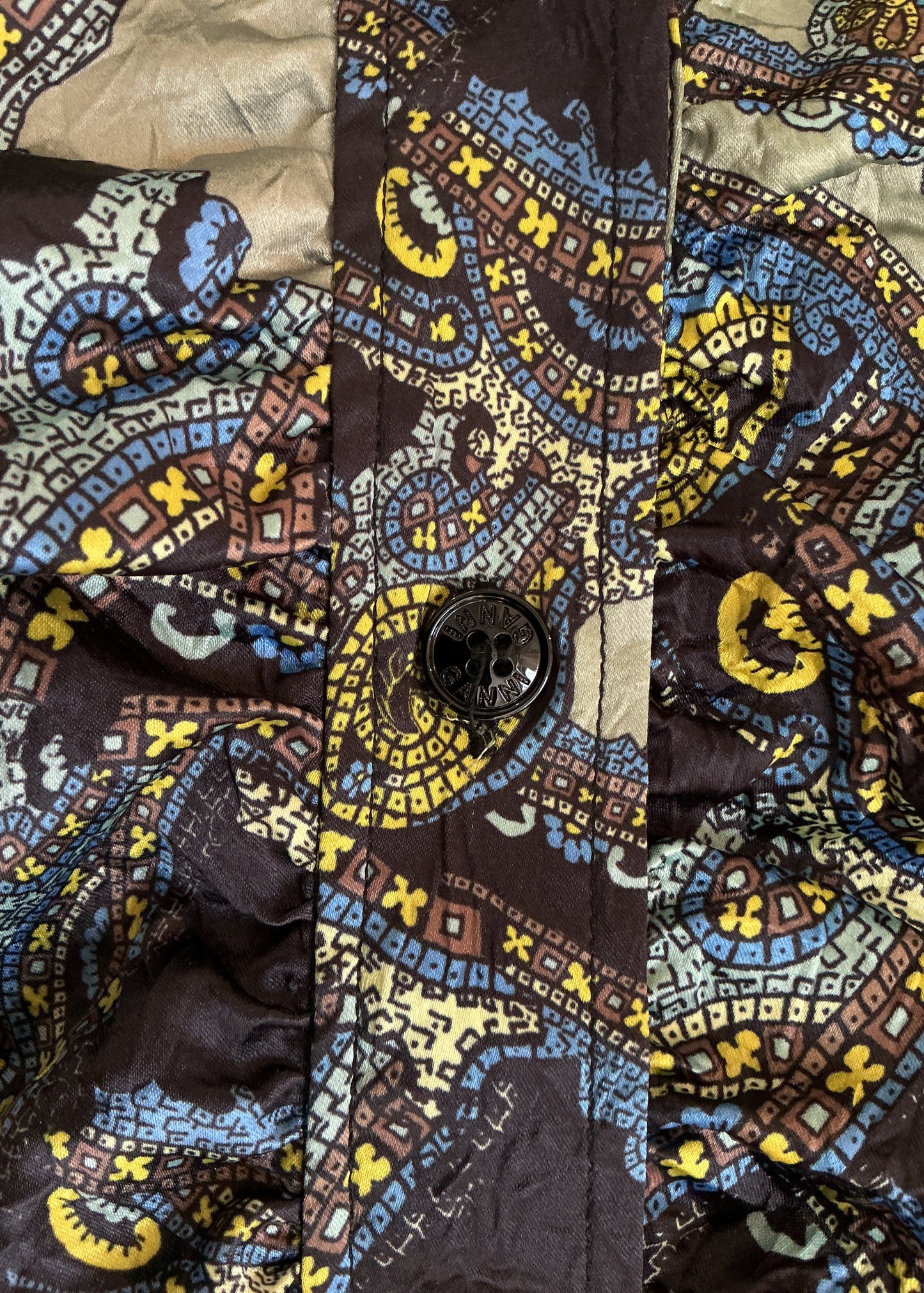 Crinkled Satin Paisley Shirt Dress / Size 38