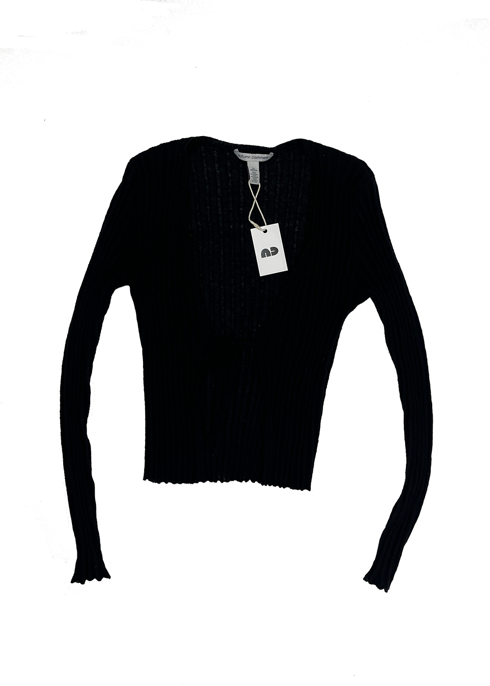 Cashmere Ribbed Tie Front Cardigan Black / Size M