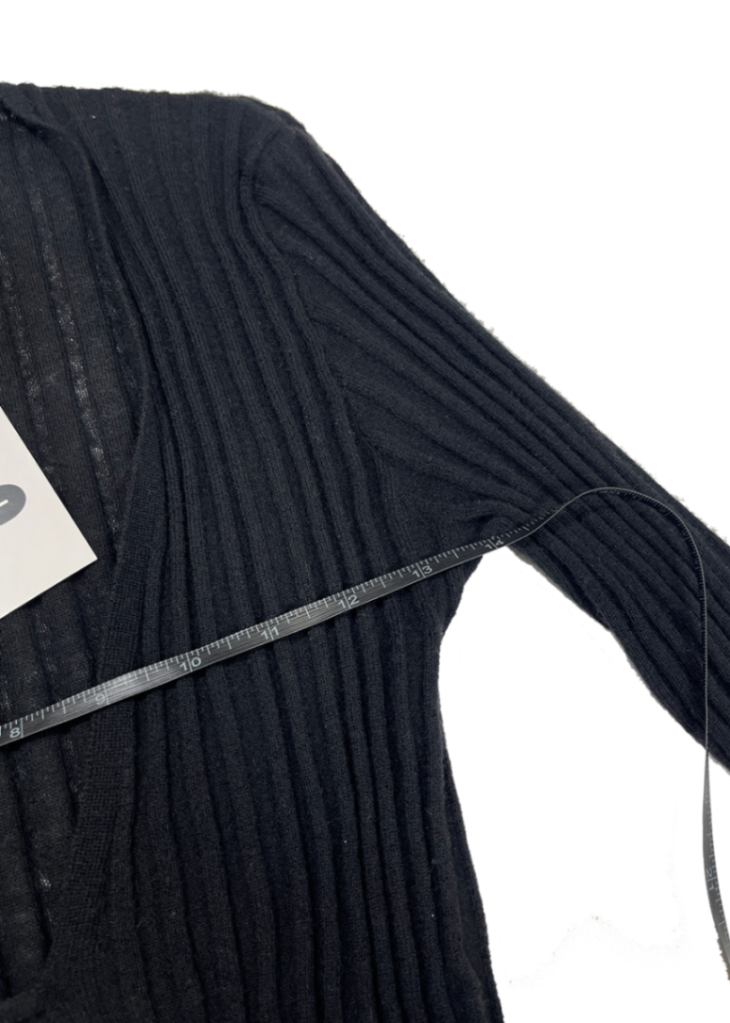 Cashmere Ribbed Tie Front Cardigan Black / Size M